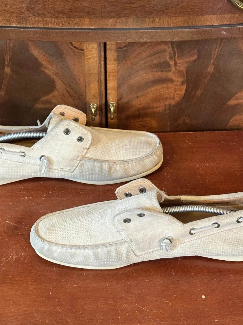 John Varvatos Cream Suede Boat Shoes